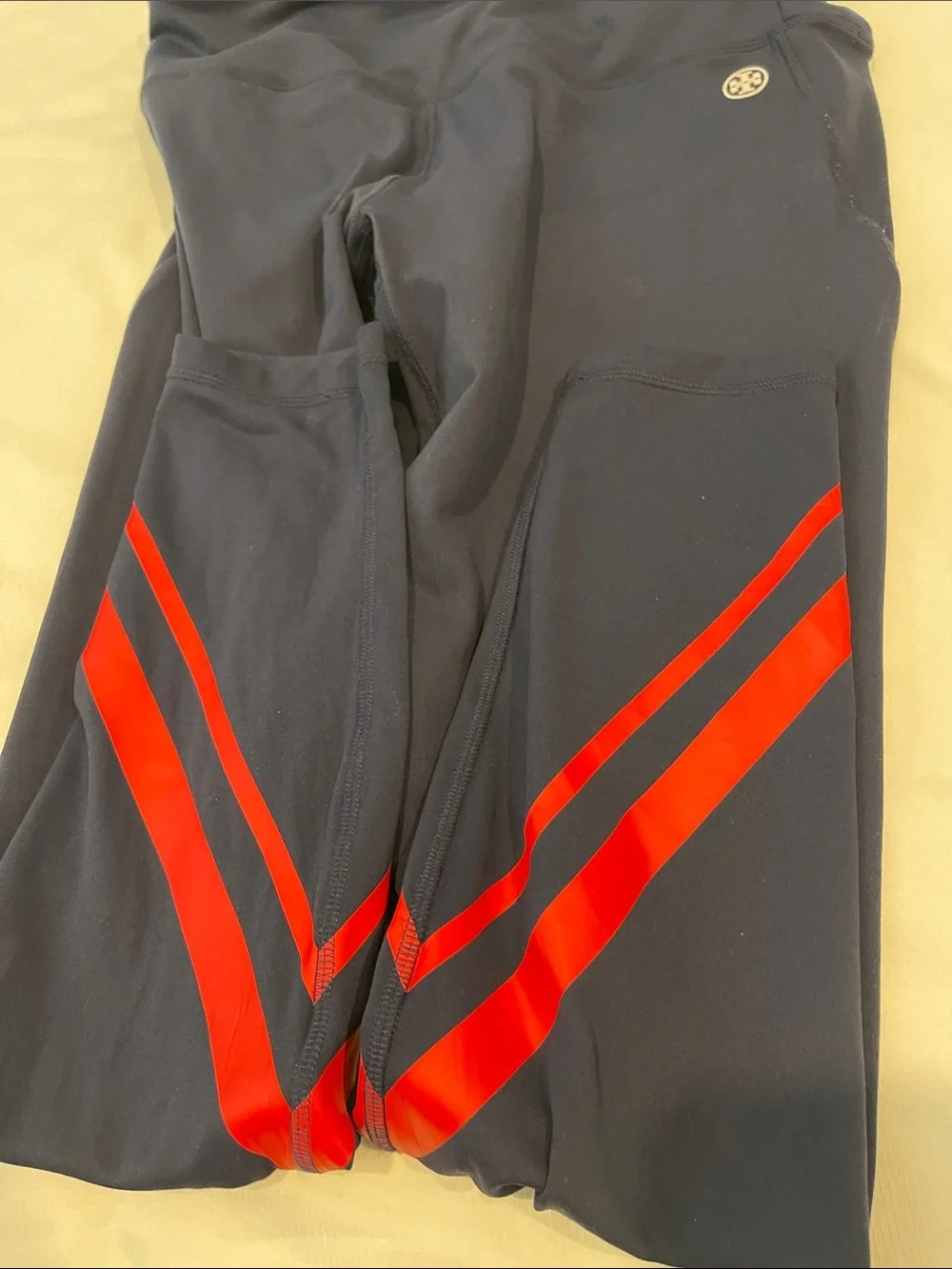 Tory Burch Sport | Navy with red stripes leggings Sz XL